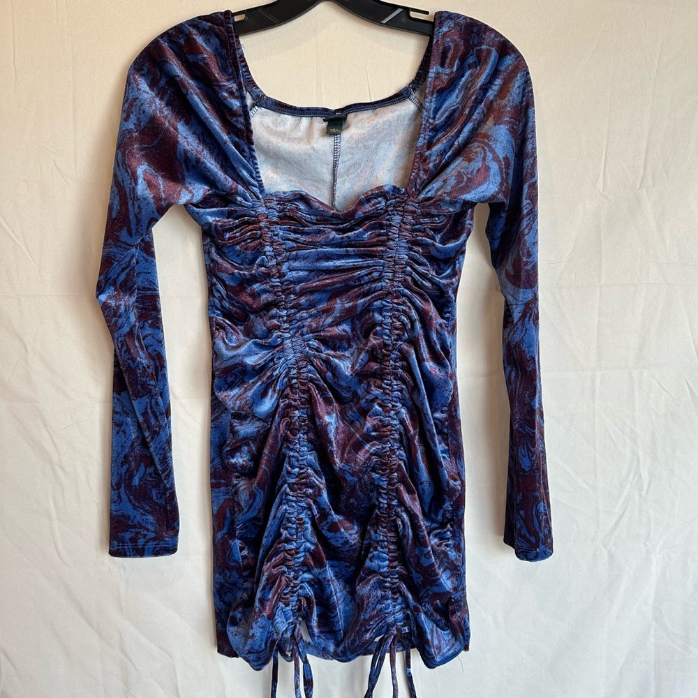 Wild Fable marble ruched velvet mini dress